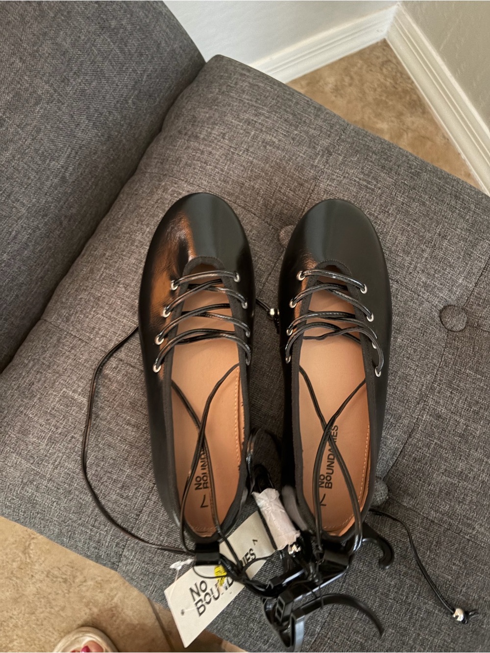 No Boundaries Black Lace-Up Ballet Flats with Ankle Ties